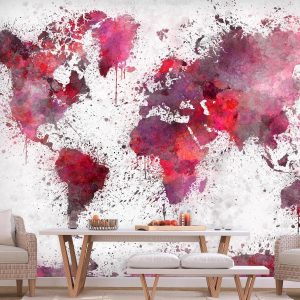 Fotobehang – World Map: Red Watercolors